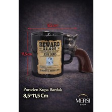 Mersi Shop Tabanca Saplı Porselen Kupa Bardak Western Tasarım Dekoratif Kahve Kupası