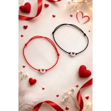 Crystal Atelier 2’li Kalp Boncuklu Ayarlanabilir Ip Bileklik Siyah Kırmızı El Yapımı Sevgili Arkadaşlık Bff Bilekliği