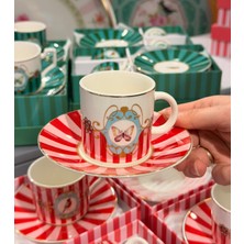 Onedekor 2 Kişilik Porselen Serina Kelebek Red Kahve Fincanı