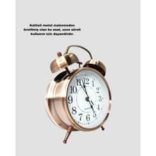 TE Dükkan Buğz Retro Tarz Bronz Dekoratif Masa Saati Metal Gövde Yüksek Sesli Alarm - Buğz