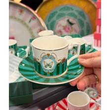 Onedekor 2 Kişilik Porselen Velina Kelebek Green Kahve Fincanı