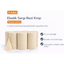 TE Dükkan Buğz Elastik Sargı Bezi Krep 15 cm x 4 M 5 Adet Esnek Krep Bandaj Elastik Sargı Bezi Seti