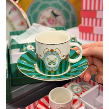 Onedekor 2 Kişilik Porselen Serina Kelebek Green Kahve Fincanı