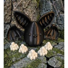 Gotik Tasarım Siyah Yarasa ve 5'li Kuru Kafa Figür Seti - Oyuncu Odası Dekorasyonu, 3D Baskı Masaüstü Dekoratif Biblo