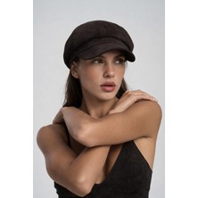 Külah Süet Dokulu Baker Boy Şapka – Siyah Vintage Kasket