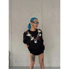 Sun&north Baskılı T-Shirt Kısa Kol Bisiklet Yaka Regular Rahat Kalıp Günlük Tişört - Siyah