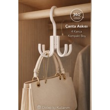 Genel 360° Döner Çok Amaçlı Dolap Içi Çanta Askısı – 4 Kancalı Döner Organizer Askı (Beyaz)