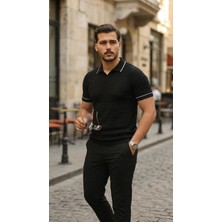 Sun&north Erkek Zikzak Dokulu Yakalı Kısa Kollu Triko
