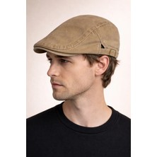 Külah Daily Form Washed Flat Cap – Soluk Bej Ayarlanabilir Tokalı Denim Kasket