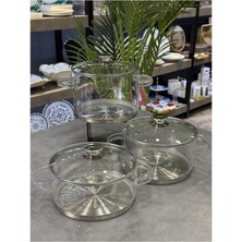 Acar Indüksiyon Tabanlı 3 Lü Cam Tencere Takımı