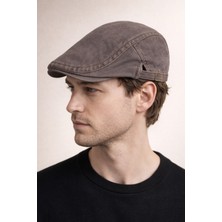 Külah Daily Form Washed Flat Cap – Kahve Ayarlanabilir Tokalı Denim Kasket