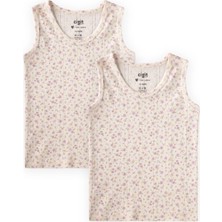 Cigit Ikili Geniş Askılı Atlet 2-11 Yaş Ekru Lila Çiçek Desenli