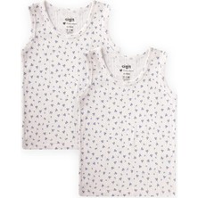 Cigit Ikili Geniş Askılı Atlet 2-11 Yaş Kırık Beyaz Lacivert Çiçekli