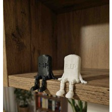 Ayakları Sallanan Rıp Mezar Taşı Biblo Seti - 2'li Siyah Beyaz Gotik Dekoratif Figür - Kitaplık ve Masaüstü Süsü