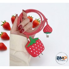 BMP GLOBAL Çilek Şarj Temalı Şık Telefon Kablosu Koruyucu Seti 🖤💖(18W/20W)