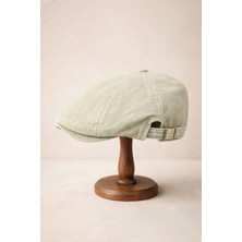 Külah Stonewash Flat Cap Şapka – Ayarlanabilir Tokalı Newsboy Cap - Soft Sage