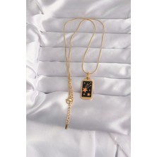 Moresun Buğz 316L Çelik Gold Renk Siyah Mineli Yıldız Figür Tarot Kolye - Buğz