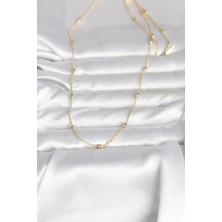 Moresun Buğz cm 14K Gold Renk Damla Topçuk Model Zincirli 60 cm Kadın Kolye - Buğz