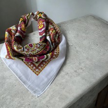 ALS Tasarım Dünyası Beyaz Renk Desenli %100 Koton Bandana