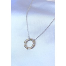 Moresun Buğz 316L Çelik Gümüş Renk Zirkon Taşlı Gold Detay Xoxo Kadın Kolye - Buğz