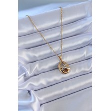 Moresun Buğz 316L Çelik Gold Renk Zirkon Taşlı Kadın Kolye - Buğz