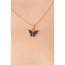 Moresun Buğz Gold Siyah Renk Kelebek Figür Kadın Kolye - Buğz