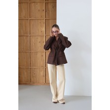 Cep Detaylı Tünel Bağıcıklı Astarlı Ceket Kahve