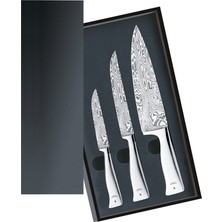 Wmf Grand Gourmet Bıçak Seti 3 Parça, Almanya'da Üretilmiştir, 3 Dövme Şam Bıçağı, 120 Katmanlı Şam Çeliği, Tahta Sandık
