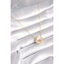 Moresun Buğz 316L Çelik Gold Renk Beyaz Sedefli Hilal Model Kadın Kolye - Buğz