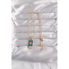Moresun Buğz 316L Çelik Gold Renk Mavi Mineli Güneş Model Tarot Kolye - Buğz