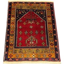 Burak Halı El Dokuma Küçük Yahyalı Halısı Seccade 87X110 Kırmızı %100 Yün Kök Boya Seccade Kırmızı