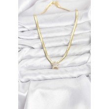 Moresun Buğz Gold Renk Pirinç Yıldız Zirkon Taşlı Kadın Kolye - Buğz