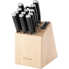 Kitchenaid Gourmet Forged Triple Rivet Bıçak Blok Set With Built-In Bıçağı Sharpener, Yüksek Karbon Japon Paslanmaz Çelik Mutfak Knives, Sharp Kitchen Bıçağı Blok, Birchwood, 14-Piece