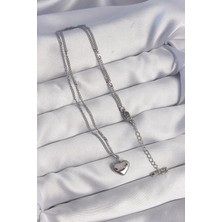 Moresun Buğz 316L Çelik Gümüş Renk Kalp Model Love Kolye - Buğz