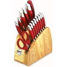 Kitchenaid KA1PR16N Cook'un Serisi 16 Parça Cutlery Set With Traditional Natural Block, Red Crimes