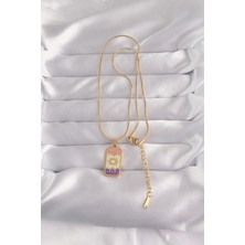Moresun Buğz 316L Çelik Gold Renk Karışık Mineli Ay Figür Tarot Kolye - Buğz