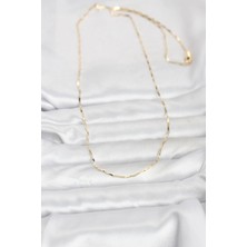 Moresun Buğz cm 14K Gold Renk Çubuk Kesme Zincir Model 60 cm Kadın Kolye - Buğz