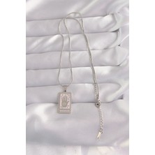 Moresun Buğz 316L Çelik Gümüş Renk Pembe Mineli El Figür Tarot Kolye - Buğz