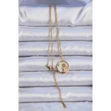 Moresun Buğz 316L Çelik Zincir Altın Renk Zirkon Taşlı Mineli Melek Kolye - Buğz