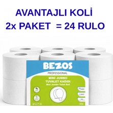 Moresun Buğz Bezos Professional Mini Jumbo Tuvalet Kağıdı 24 Rulo | 2 Katlı | %100 Selüloz | Endüstriyel & Ev Tipi Kullanım 2X12RULO