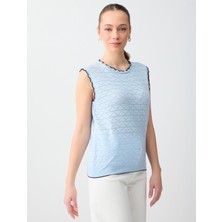 Jimmy Key Açık Mavi Bisiklet Yaka Kolsuz Desenli Triko Bluz