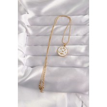 Moresun Buğz 316L Çelik Gold Renk Beyaz Mineli Karışık Figürlü Tarot Kolye - Buğz