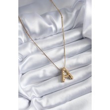 Moresun Buğz 316L Çelik Gold Renk Bubble "a" Harf Model Kadın Kolye - Buğz