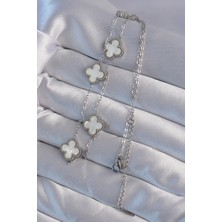 Moresun Buğz 316L Çelik Gümüş Renk Beyaz Sedefli Yonca Kolye - Buğz