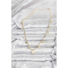 Moresun Buğz Pirinç Gold Renk Yonca Model Kadın Kolye - Buğz