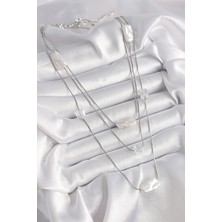 Moresun Buğz Pirinç Gümüş Renk Ezme Inci Model Çoklu Kadın Kolye - Buğz