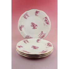 Bursa Porselen Dekor Pembe Ingiliz Altın Yaldızlı 4 Parça Porselen Servis Tabağı