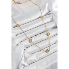 Moresun Buğz 316L Çelik Yonca Model Gold Renk Kadın Kolye - Buğz