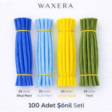 Waxera 100 Adet Renkli Şönil Seti – Okul Mavi, Açık Mavi, Limon Sarısı ve Yeşil | Çiçek Yapımı ve Hobi Projeleri Için