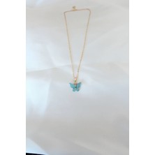 Moresun Buğz Gold Kaplama Turkuaz Renk Sedefli Kelebek Kolye - Buğz